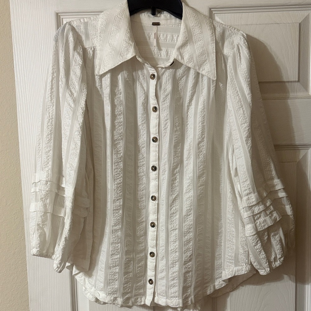 Free People Textured White Button-Down Shirt